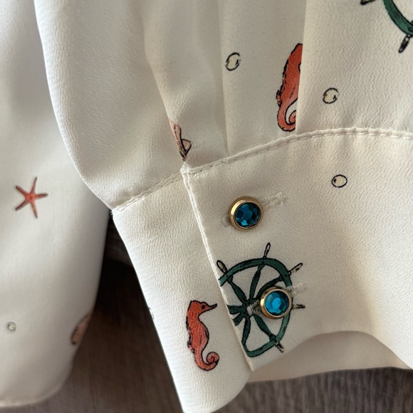 Women's Cream Nautical Print Button Down Shirt - Picture 6 of 7